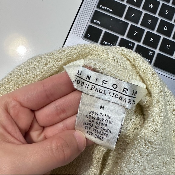 Vintage 90s Y2K Uniform John Paul Richard Cream Off the Shoulder Cream Sweater - Picture 10 of 10